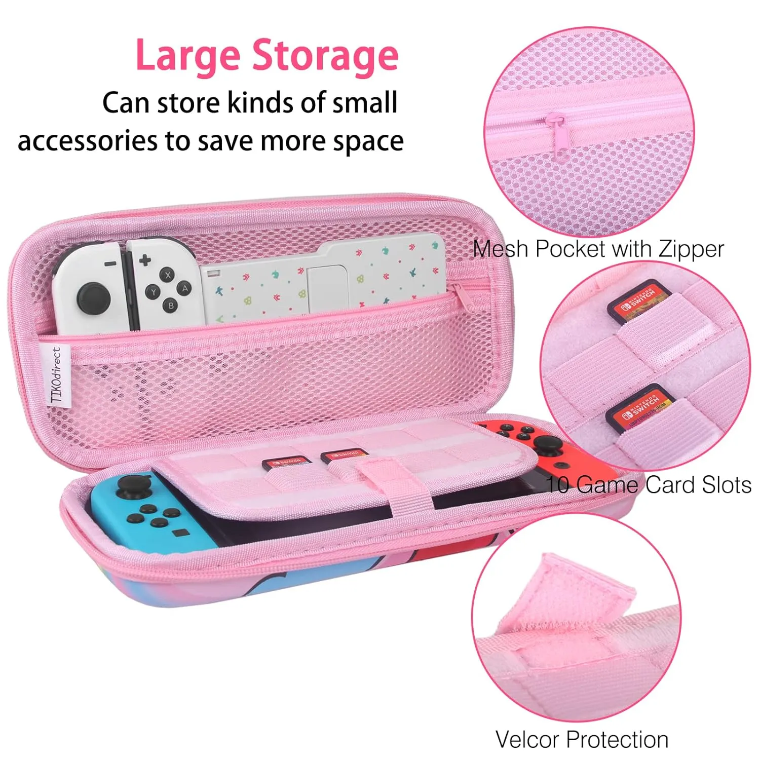 TIKOdirect Carrying Case for Nintendo Switch & OLED Mode, Cute Portable Travel Bag in Newest Updated Design of Pink Interior with an Adjustable Shoulder Strap, Pink Kirby
