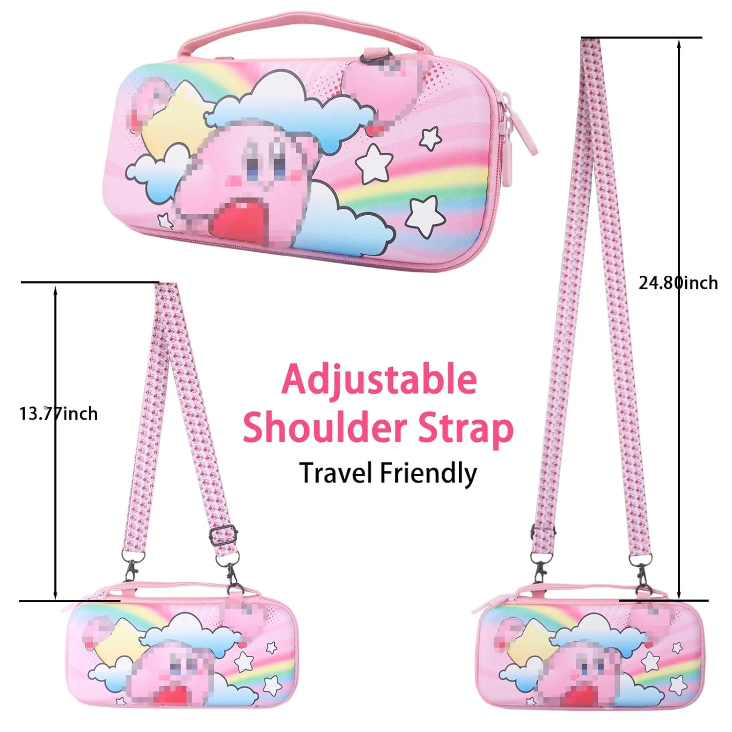 TIKOdirect Carrying Case for Nintendo Switch & OLED Mode, Cute Portable Travel Bag in Newest Updated Design of Pink Interior with an Adjustable Shoulder Strap, Pink Kirby
