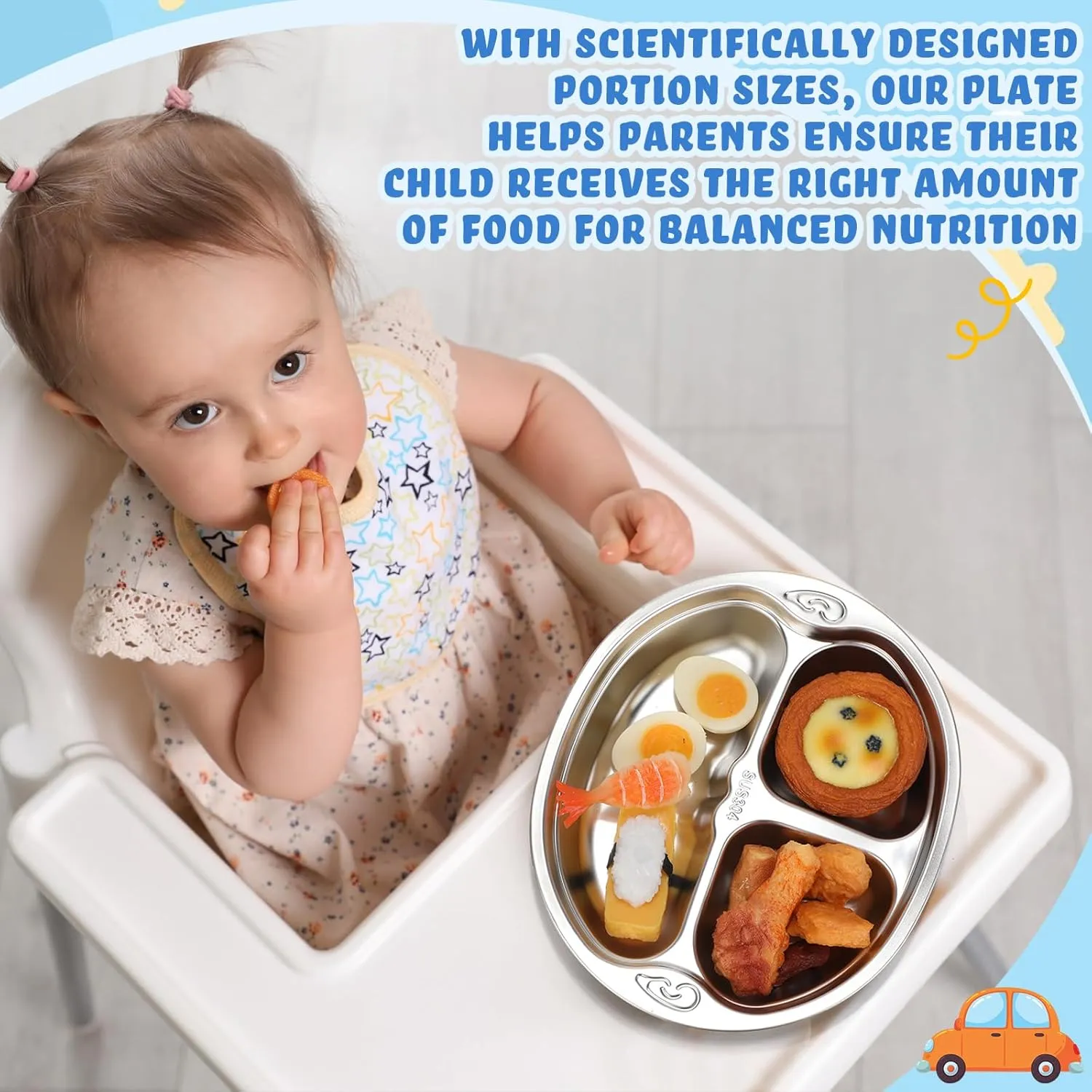 Tioncy 6 Pcs Stainless Steel Kids Plates 3 Sections Divided Unbreakable Dinner Plates Cute Monkey Shape bowls for Babies, Toddlers and Kids Lunch, Portion Control, Camping
