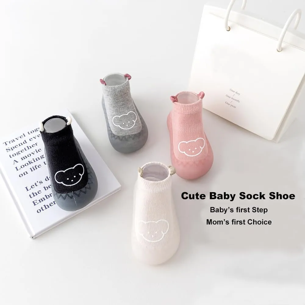Toddler 2 Pairs Anti-Skid Socks Shoes Baby Boys Girls Rubber Sole Indoor First Walking Slippers