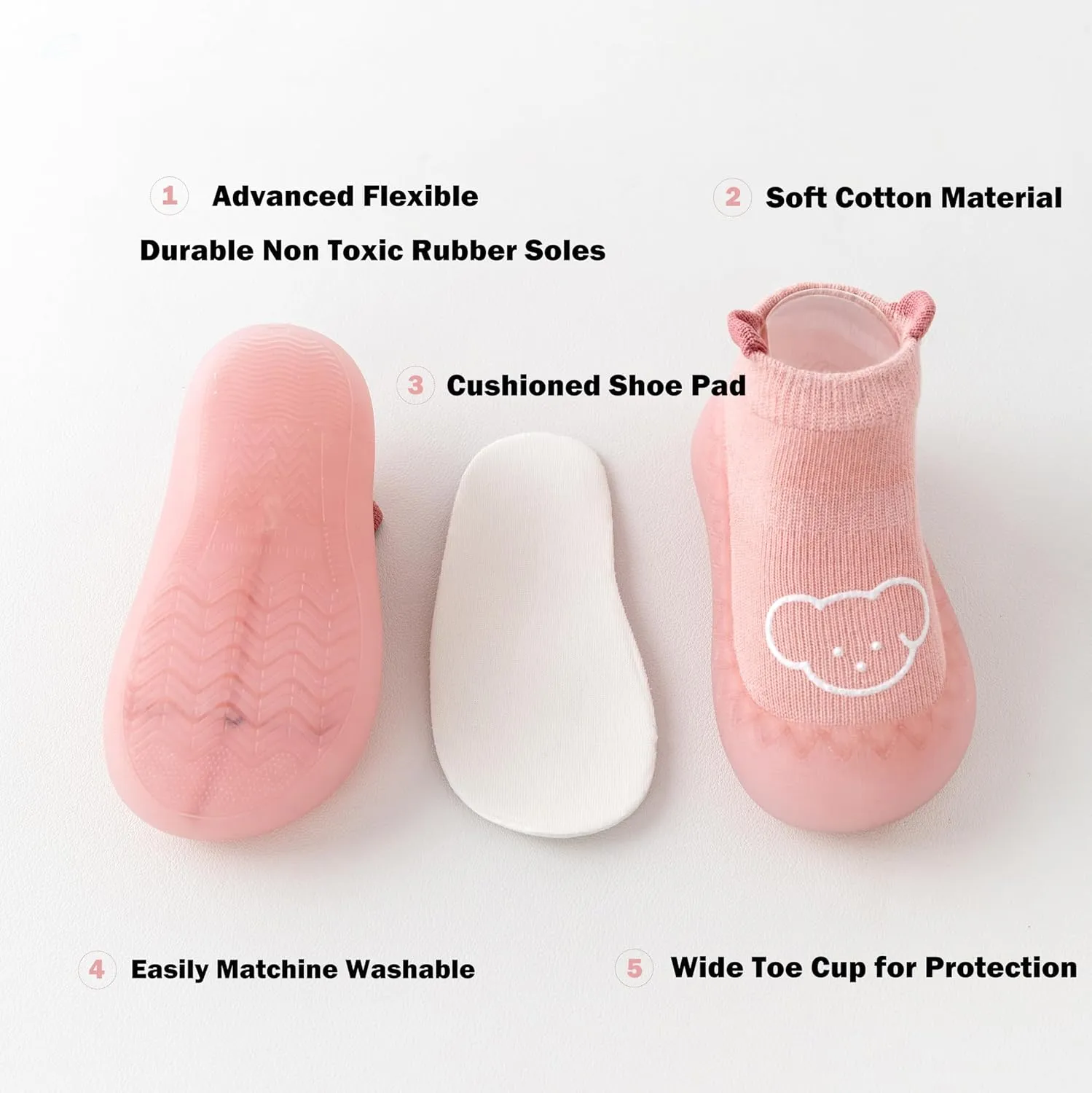 Toddler 2 Pairs Anti-Skid Socks Shoes Baby Boys Girls Rubber Sole Indoor First Walking Slippers
