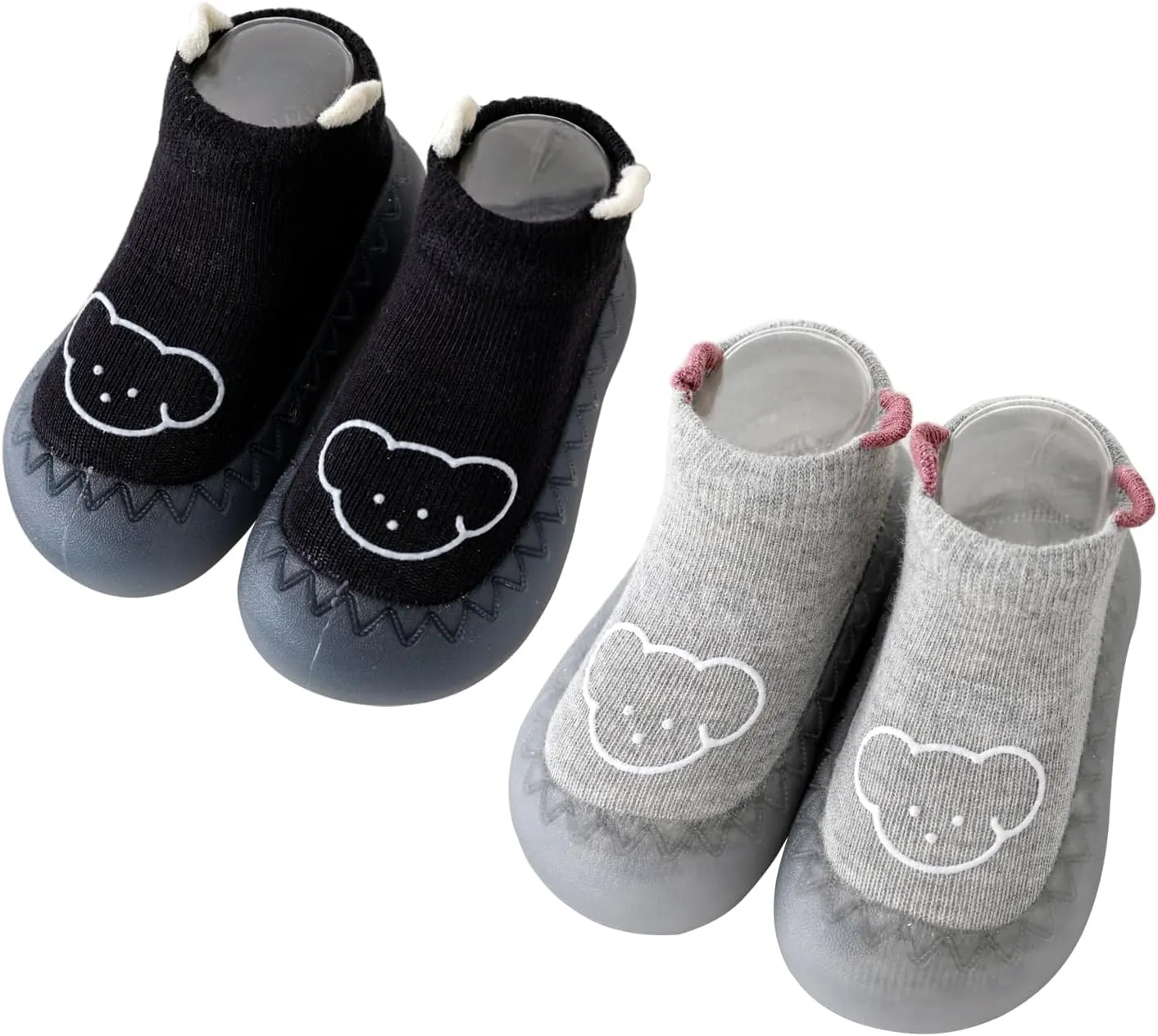Toddler 2 Pairs Anti-Skid Socks Shoes Baby Boys Girls Rubber Sole Indoor First Walking Slippers