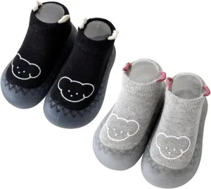 Toddler 2 Pairs Anti-Skid Socks Shoes Baby Boys Girls Rubber Sole Indoor First Walking Slippers