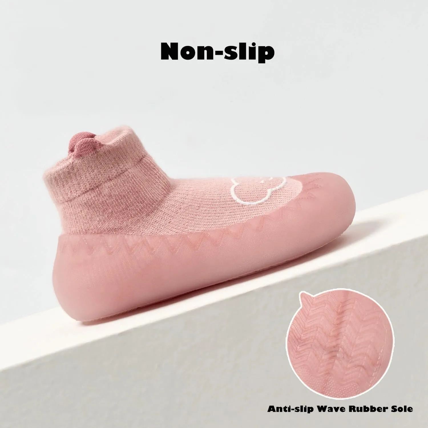 Toddler 2 Pairs Anti-Skid Socks Shoes Baby Boys Girls Rubber Sole Indoor First Walking Slippers