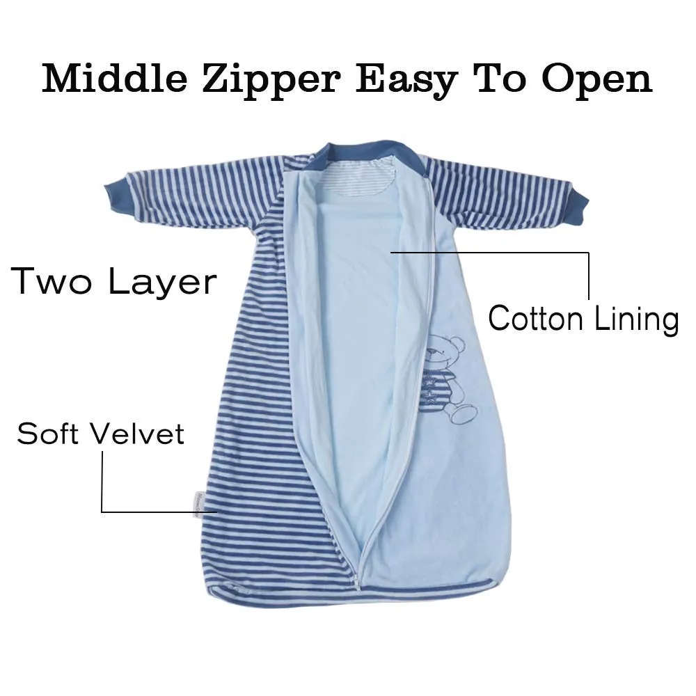Toddler Sleeping Sack Long Sleeve 9-24M Cotton Velvet Tog 2.0 Warm12-18 Months Baby Wearable Blanket Soft Sleeping Bag with Arms 4 Seasons