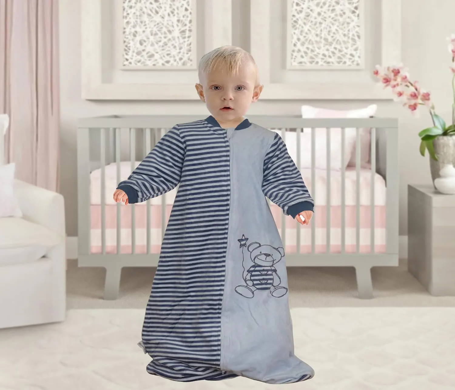 Toddler Sleeping Sack Long Sleeve 9-24M Cotton Velvet Tog 2.0 Warm12-18 Months Baby Wearable Blanket Soft Sleeping Bag with Arms 4 Seasons