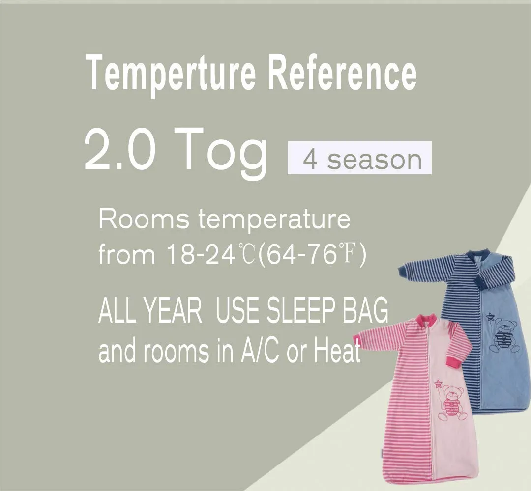 Toddler Sleeping Sack Long Sleeve 9-24M Cotton Velvet Tog 2.0 Warm12-18 Months Baby Wearable Blanket Soft Sleeping Bag with Arms 4 Seasons