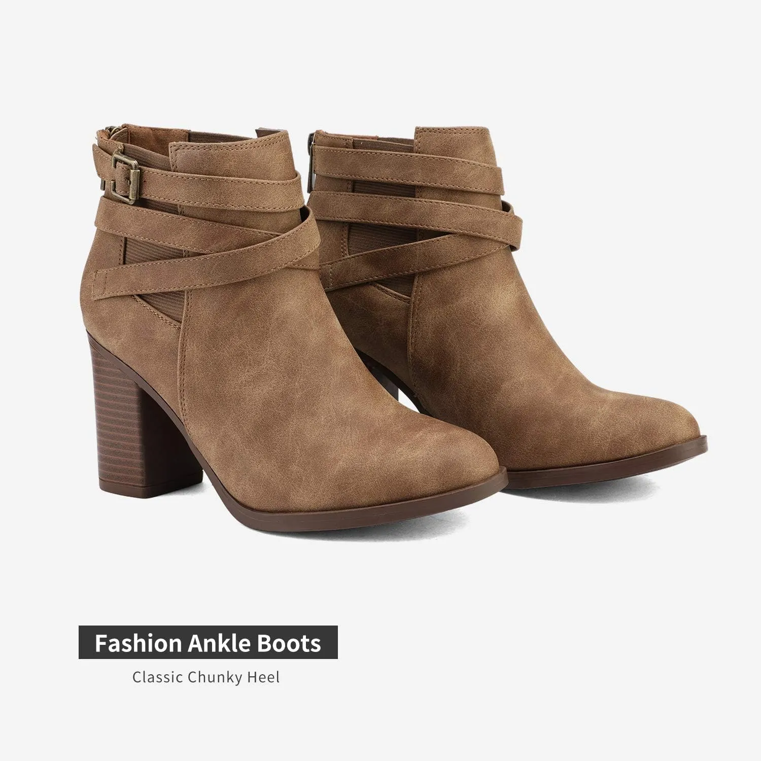 TOETOS Women's Chunky High Heel Ankle Boots Close Toe Fall Heeled Booties Shoes