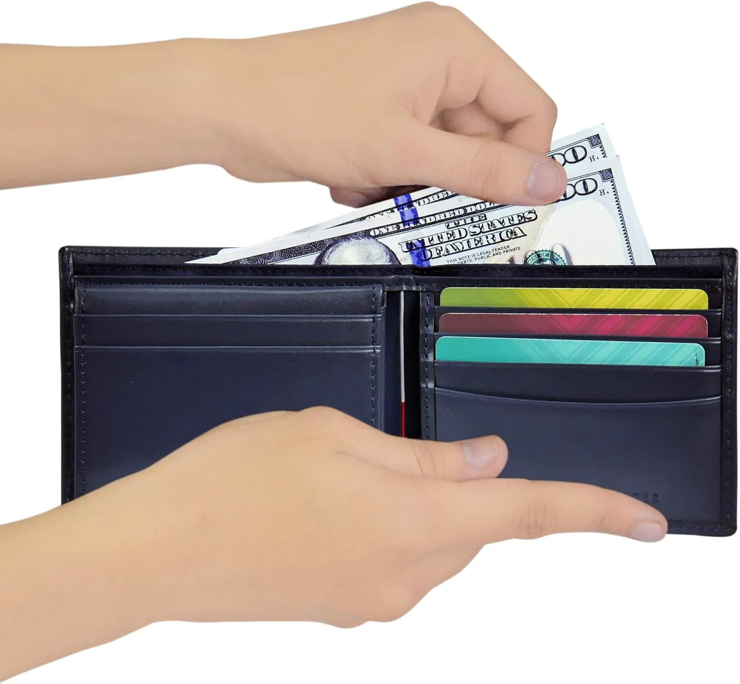 Tommy Hilfiger Men's Leather Wallet – Slim Bifold with 6 Credit Card Pockets and Removable ID Window