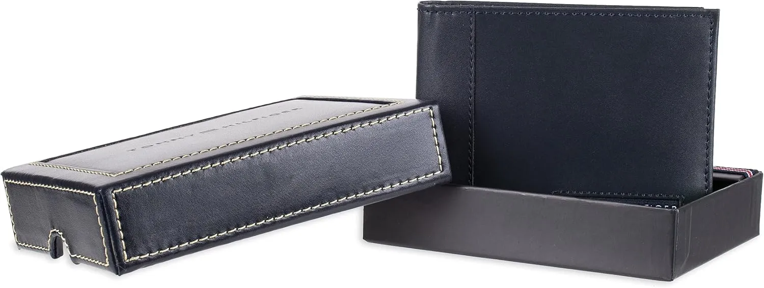 Tommy Hilfiger Men's Leather Wallet – Slim Bifold with 6 Credit Card Pockets and Removable ID Window