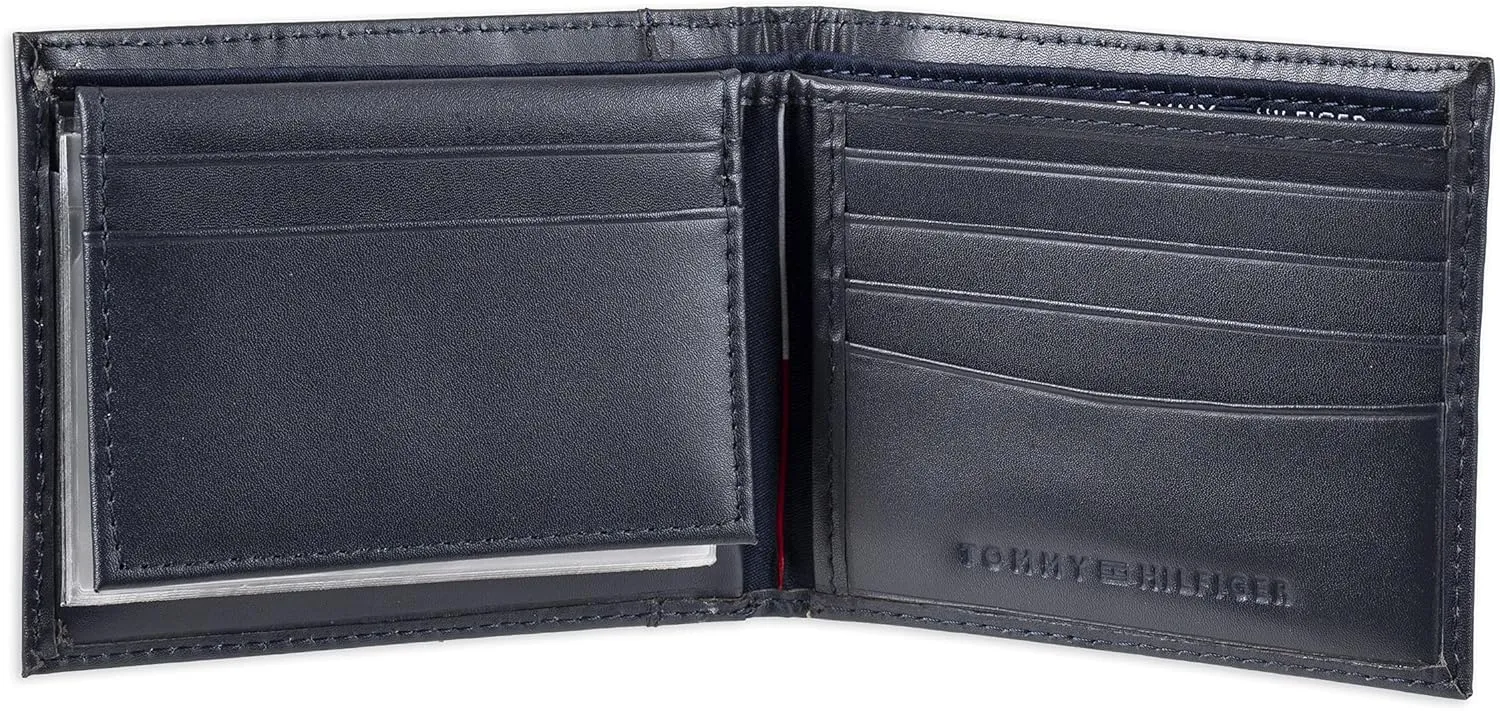Tommy Hilfiger Men's Leather Wallet – Slim Bifold with 6 Credit Card Pockets and Removable ID Window