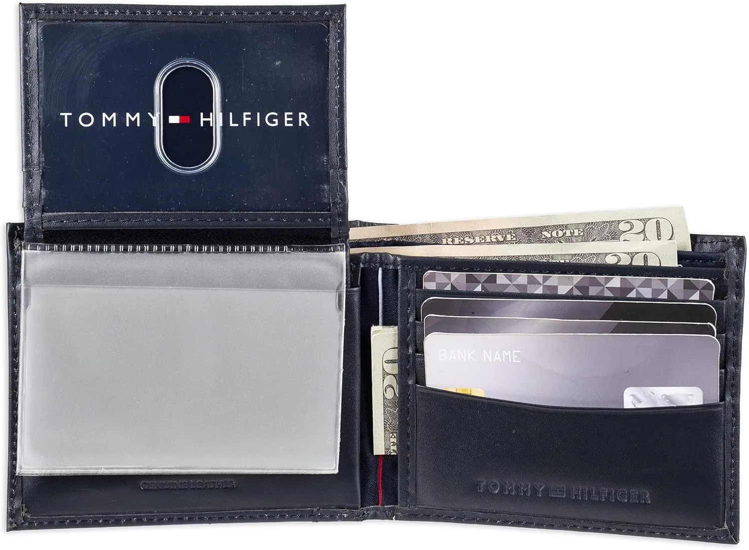 Tommy Hilfiger Men's Leather Wallet – Slim Bifold with 6 Credit Card Pockets and Removable ID Window