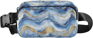 Tonal Blue Gold and White Watercolor Dyed Fanny Pack for Women Men, Crossbody Waist Packs with Adjustable Strap Belt bag for Travel Workout Hiking