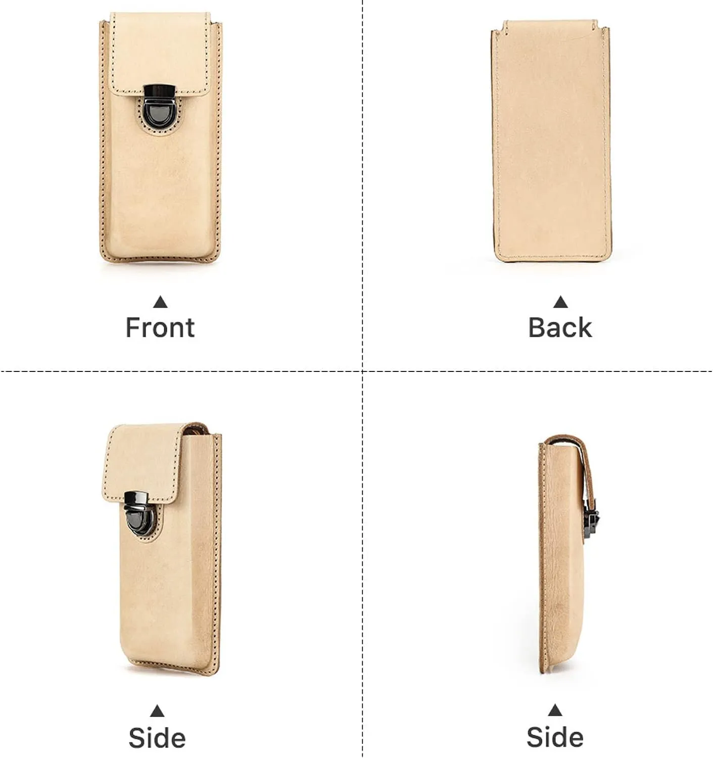 Top Grain Genuine Leather 3 Pen/Pencil Tray Case Organizer, Solid Minimalist Design No Logo, Handmade, Brass Plug-in Lock with Drawer, Gift Choice for Man/Woman/Office, Glossy Nude, 3 Slots