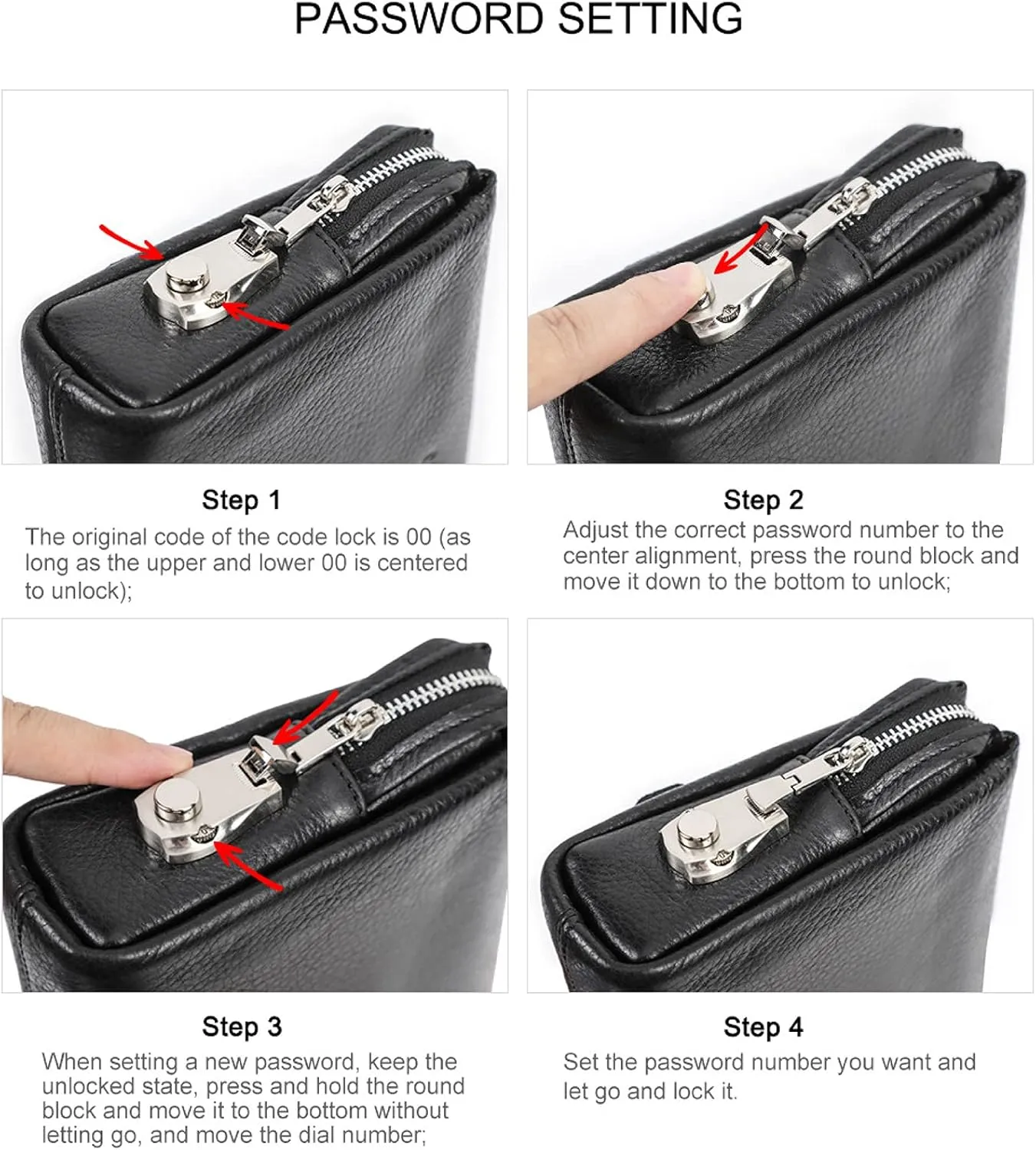 Top Grain Genuine Leather Handbag Wallet for Man & Woman, Handmade Retro Design, Combination Lock & Retractable Hand Strap & Multi Pockets/Slots, Portable RFID for Cards/Checks/Phone/Banknote, Black