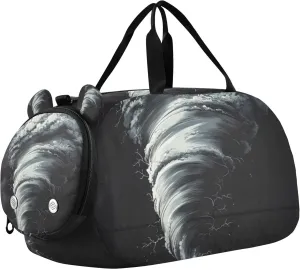 Tornado Gray Black Duffle Bag for Kids Girls Boys, Sports Gym Bag with Shoe Compartments, Kids Travel Overnight Weekender Shoulder Bag