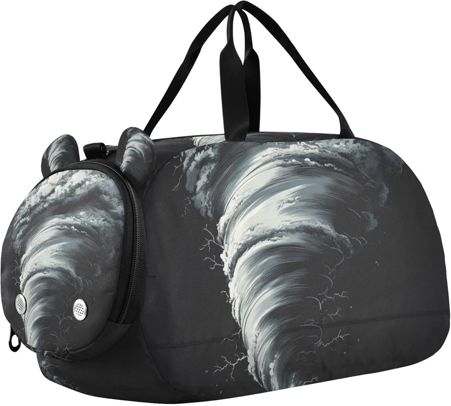Tornado Gray Black Duffle Bag for Kids Girls Boys, Sports Gym Bag with Shoe Compartments, Kids Travel Overnight Weekender Shoulder Bag