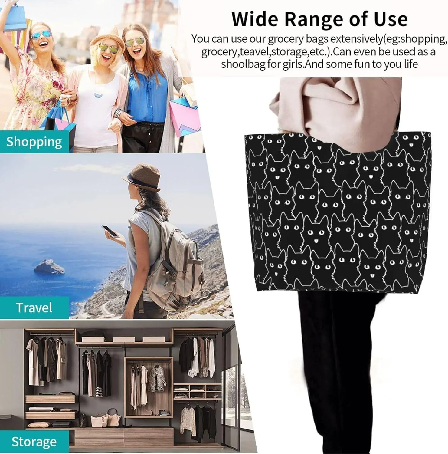Tote Bag For Womens, Large Casual Shoulder Sling Bags Reusable Grocery Handbag For Travel Shopping Gym