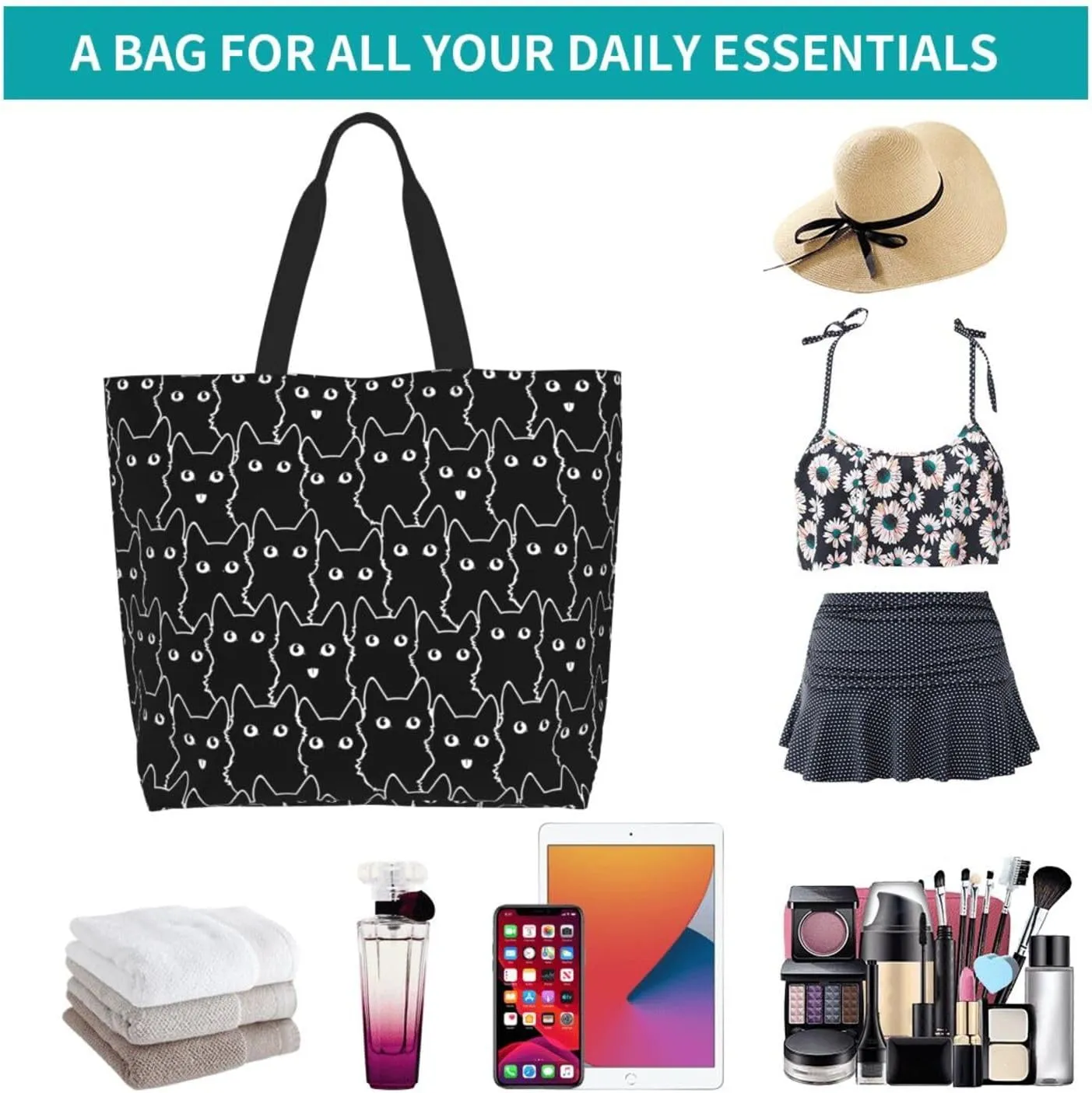 Tote Bag For Womens, Large Casual Shoulder Sling Bags Reusable Grocery Handbag For Travel Shopping Gym