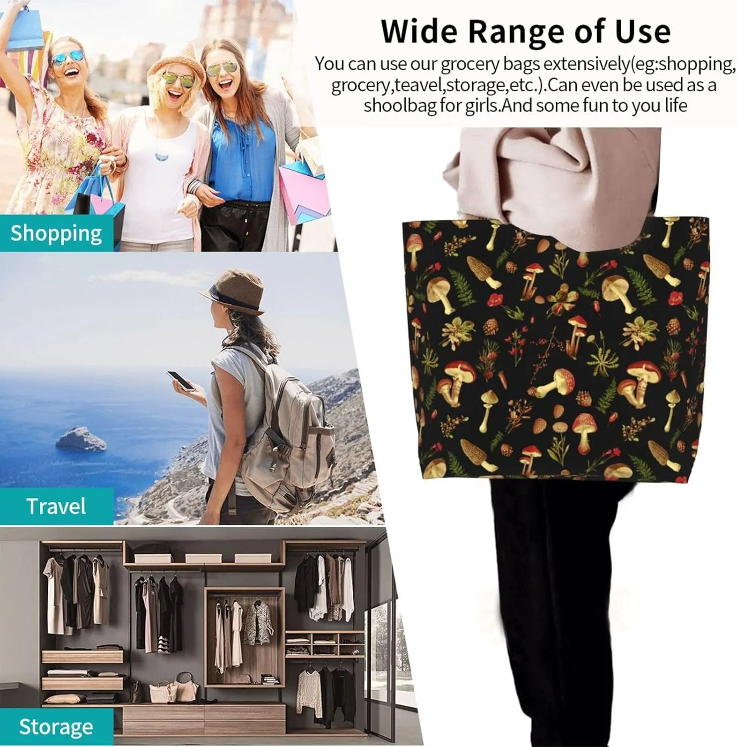 Tote Bag For Womens, Large Casual Shoulder Sling Bags Reusable Grocery Handbag For Travel Shopping Gym