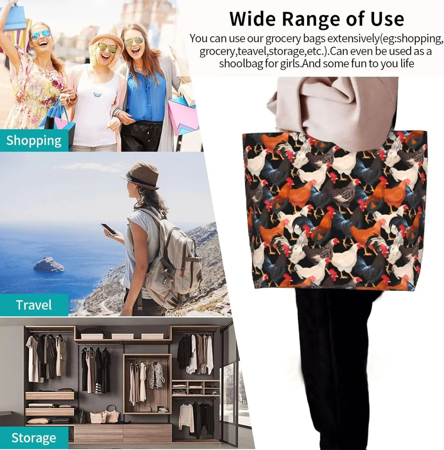 Tote Bag For Womens, Large Casual Shoulder Sling Bags Reusable Grocery Handbag For Travel Shopping Gym