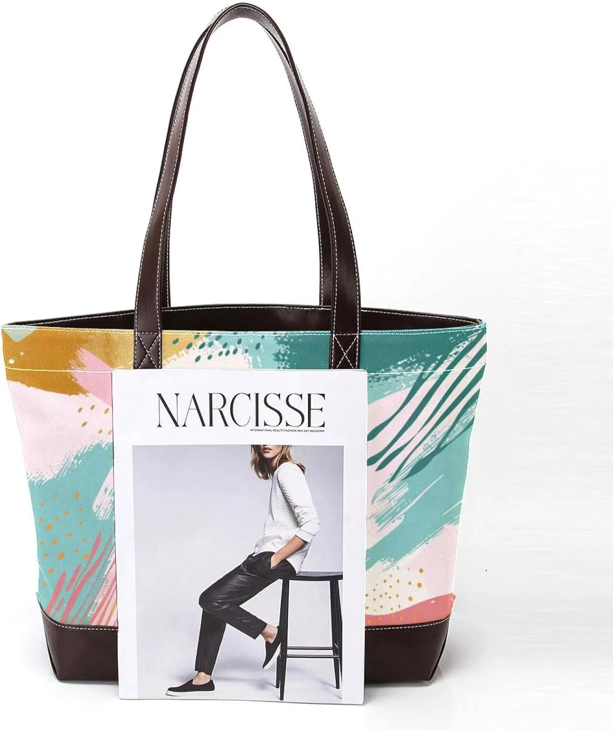 Tote Bag, Large Tote Bag, Tote Bag with Zipper, Modern Minimalist Pattern Pink Polka Dot Abstraction, Tote Bags Women