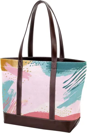 Tote Bag, Large Tote Bag, Tote Bag with Zipper, Modern Minimalist Pattern Pink Polka Dot Abstraction, Tote Bags Women