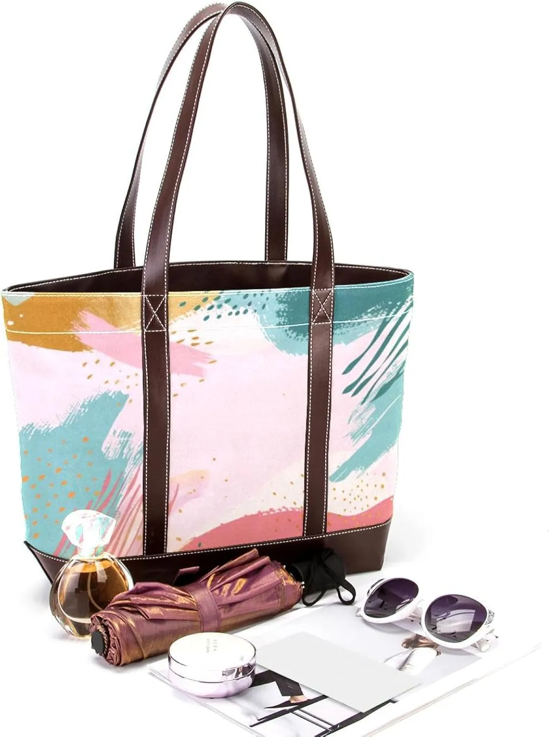 Tote Bag, Large Tote Bag, Tote Bag with Zipper, Modern Minimalist Pattern Pink Polka Dot Abstraction, Tote Bags Women