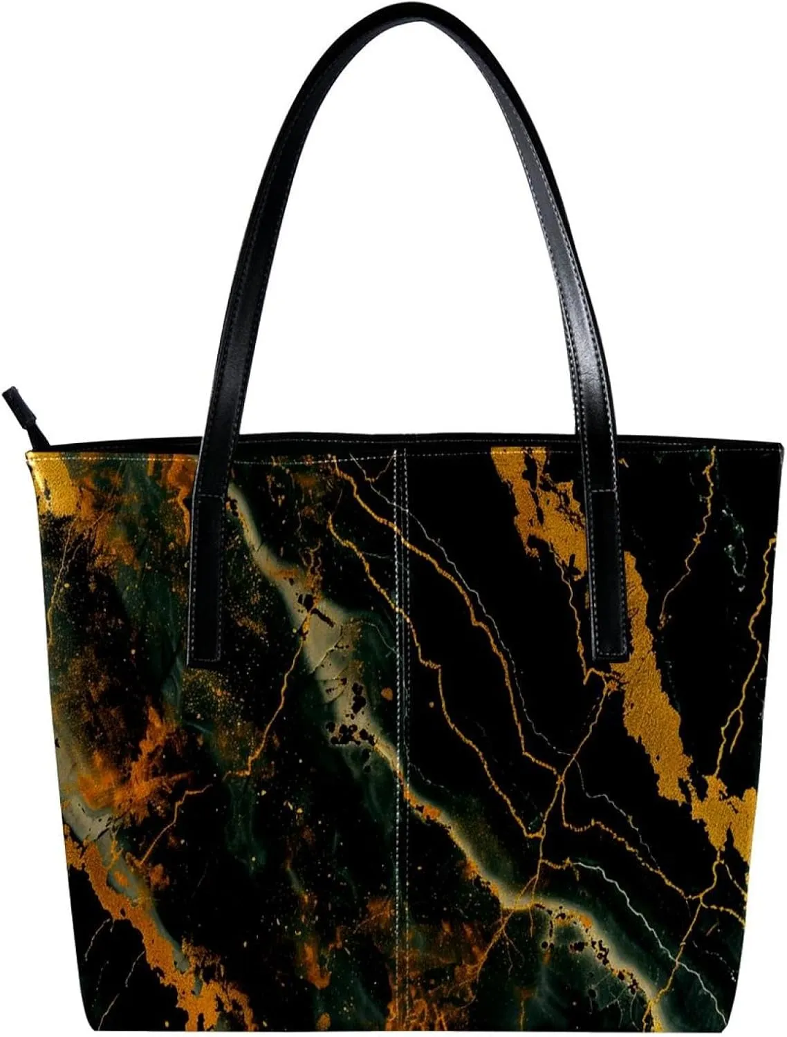 Tote Bags, Large Tote Bag, Tote Bag with Zipper, Modern Minimalist Black Gold Marble Pattern, Totes for Women