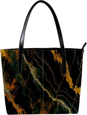 Tote Bags, Large Tote Bag, Tote Bag with Zipper, Modern Minimalist Black Gold Marble Pattern, Totes for Women