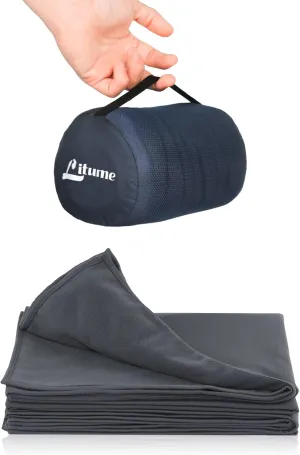 Travel Camping Blanket Lightweight and Breathable, 67 x 48 in Soft Airplane Flight Blanket for Travelers, Foldable Sheet with Stuff Sack for Train, Camp, backapcking, Office, Home (E651 Grey)