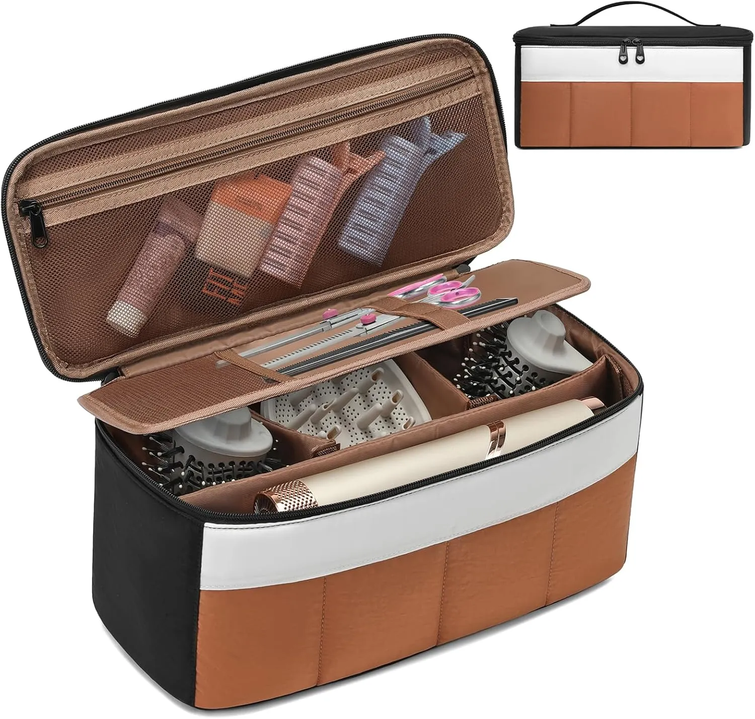 Travel Case Compatible with Shark Flexstyle Dyson Airwrap Complete Styler and Attachments, Portable Hair Dryer Bag with Removable Padded Dividers for Hair Tools Storage and Accessories, Brown
