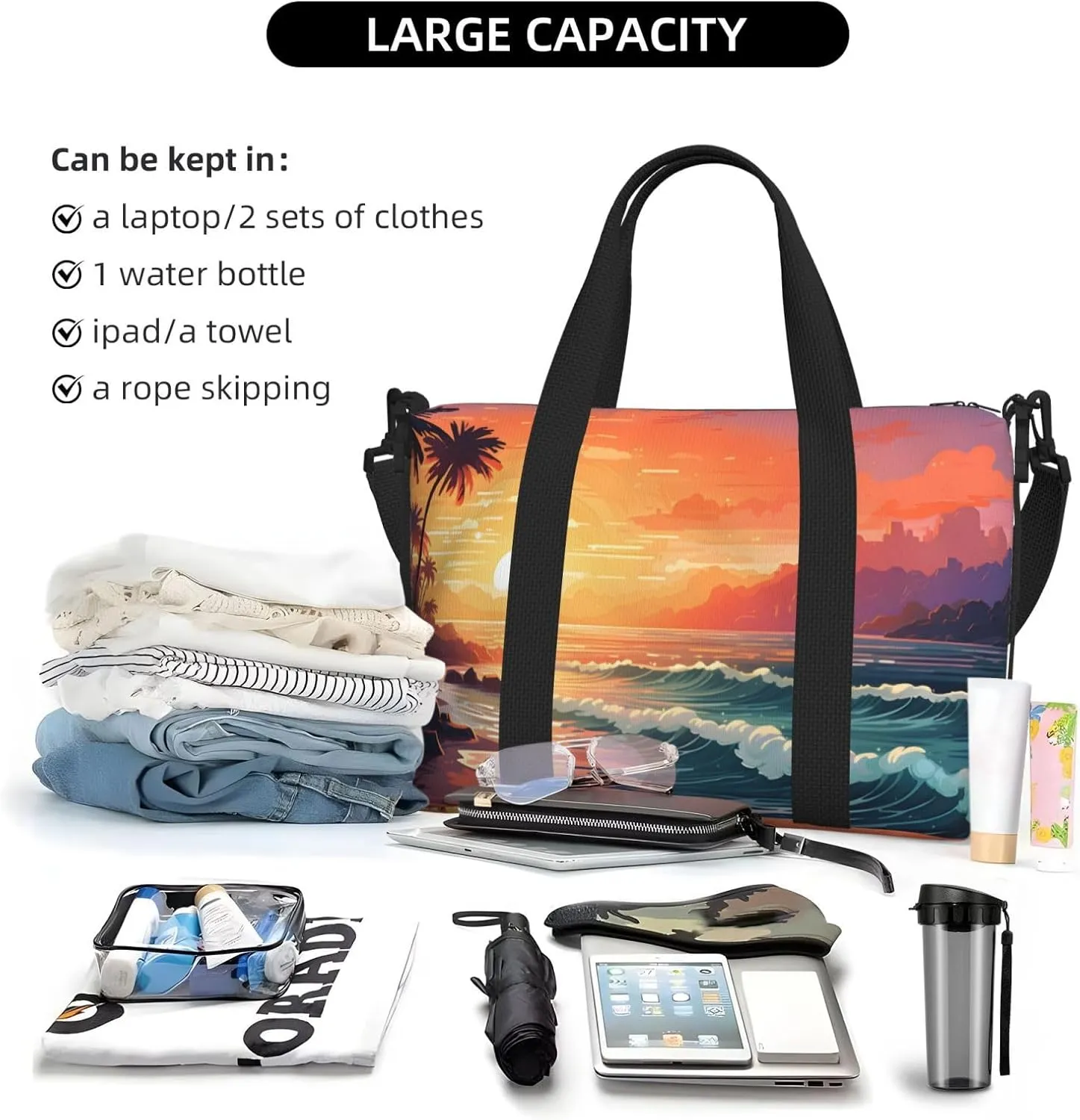 Travel Duffle Bag Sea Ocean Tropical Leaf Weekender Overnight Bags Luggage Bag for Women Men Waterproof Sports Gym Bag Hand Bag with Shoulder Strap