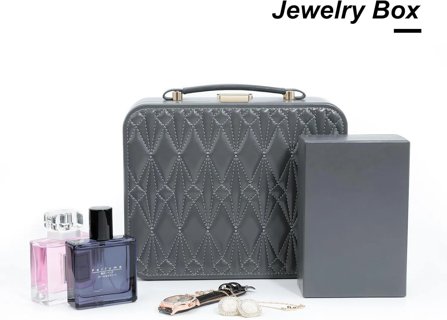 Travel Jewelry Case Large, Jewelry Box Large Jewelry Travel Organizer Jewelry Case with Handle, Best Gift for women Girls, Grey