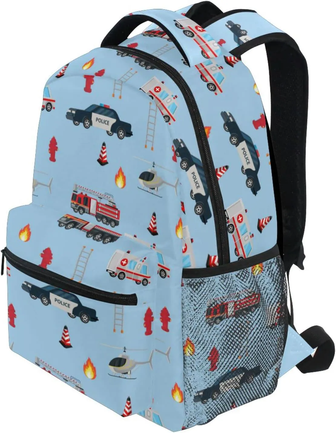 Travel Laptop Backpack Daypack College School Computer Bag Fire Truck Engine Ambulance Police Car Bookbag for Kids, Fits 3 to 6 Years Old
