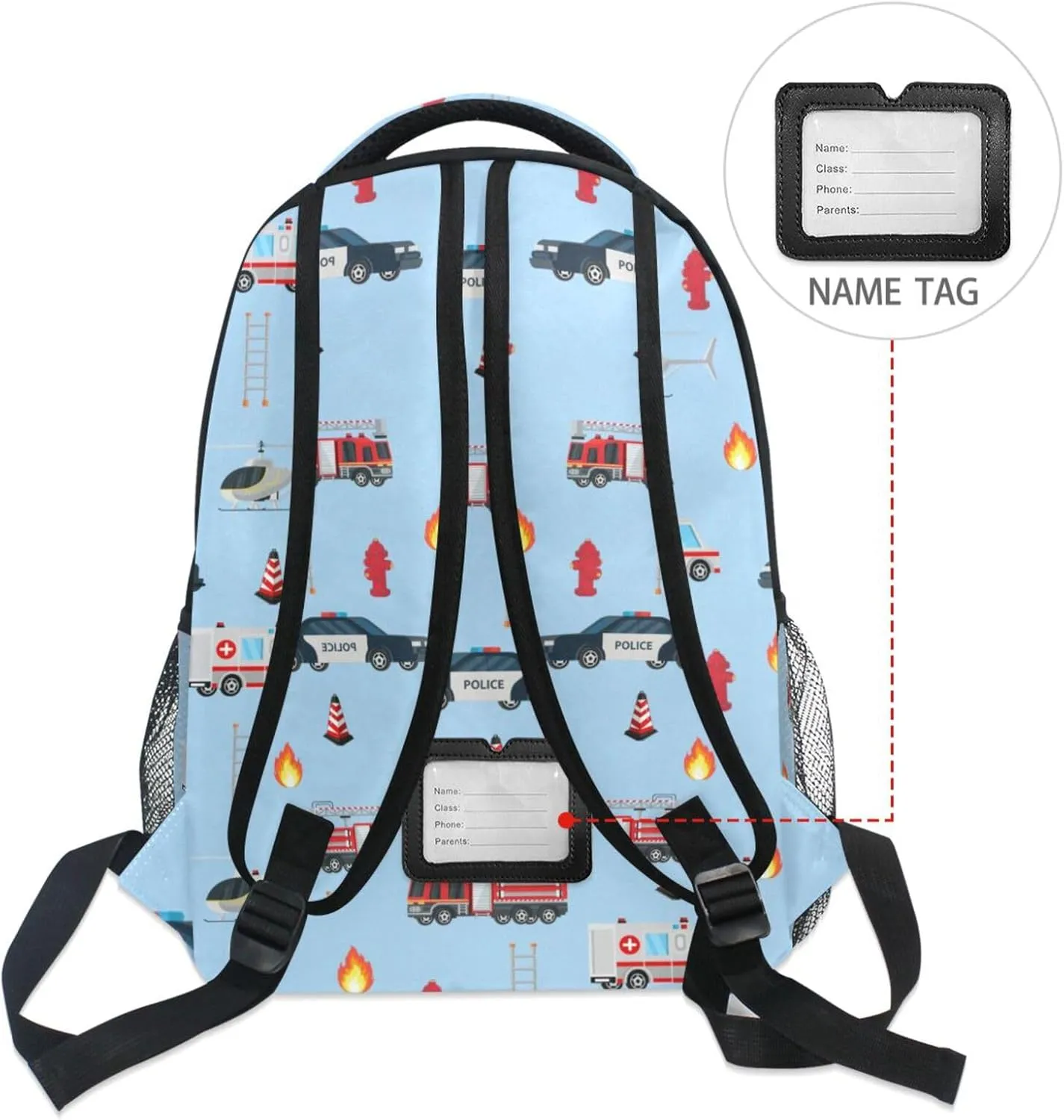 Travel Laptop Backpack Daypack College School Computer Bag Fire Truck Engine Ambulance Police Car Bookbag for Kids, Fits 3 to 6 Years Old