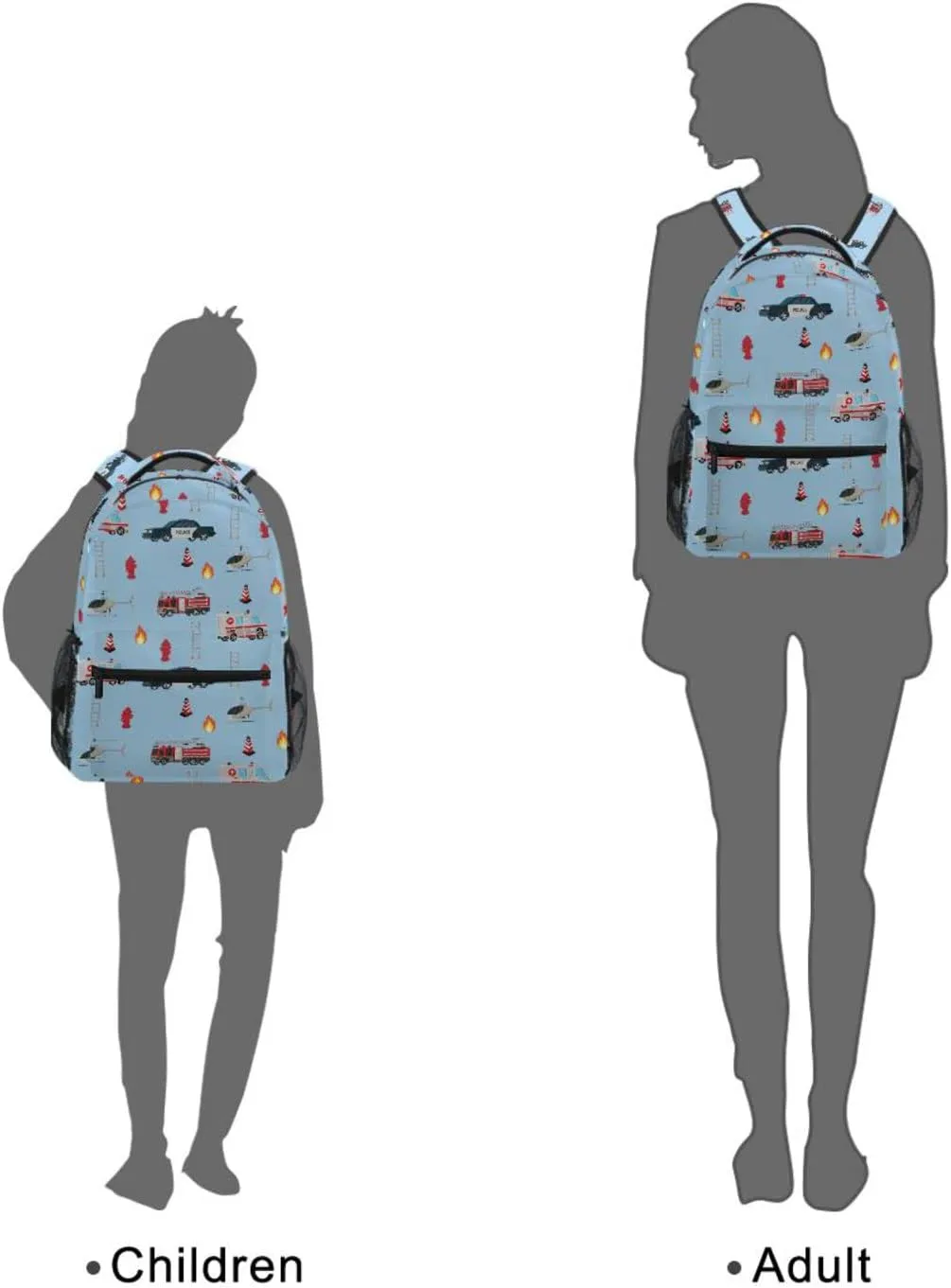 Travel Laptop Backpack Daypack College School Computer Bag Fire Truck Engine Ambulance Police Car Bookbag for Kids, Fits 3 to 6 Years Old