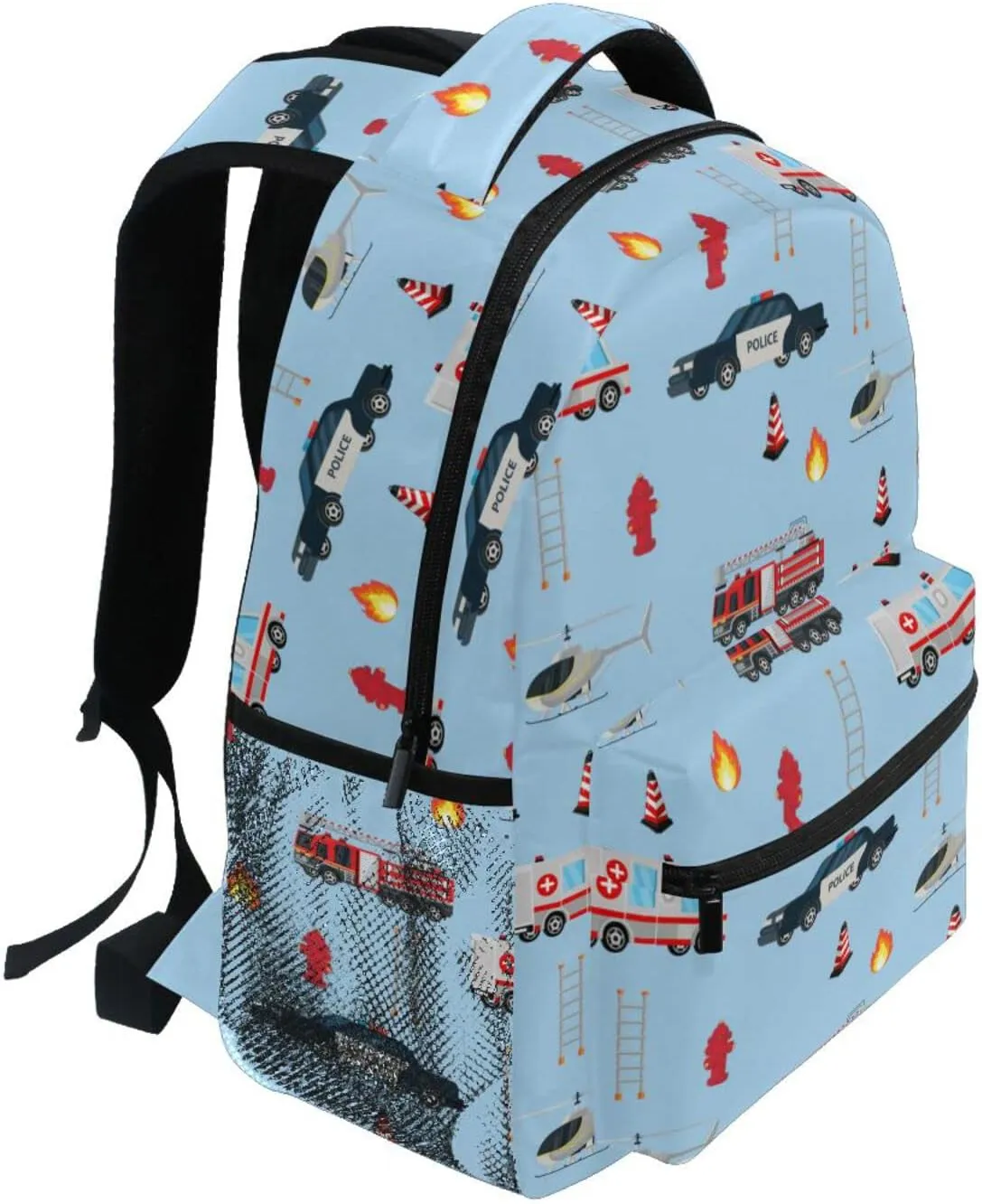 Travel Laptop Backpack Daypack College School Computer Bag Fire Truck Engine Ambulance Police Car Bookbag for Kids, Fits 3 to 6 Years Old
