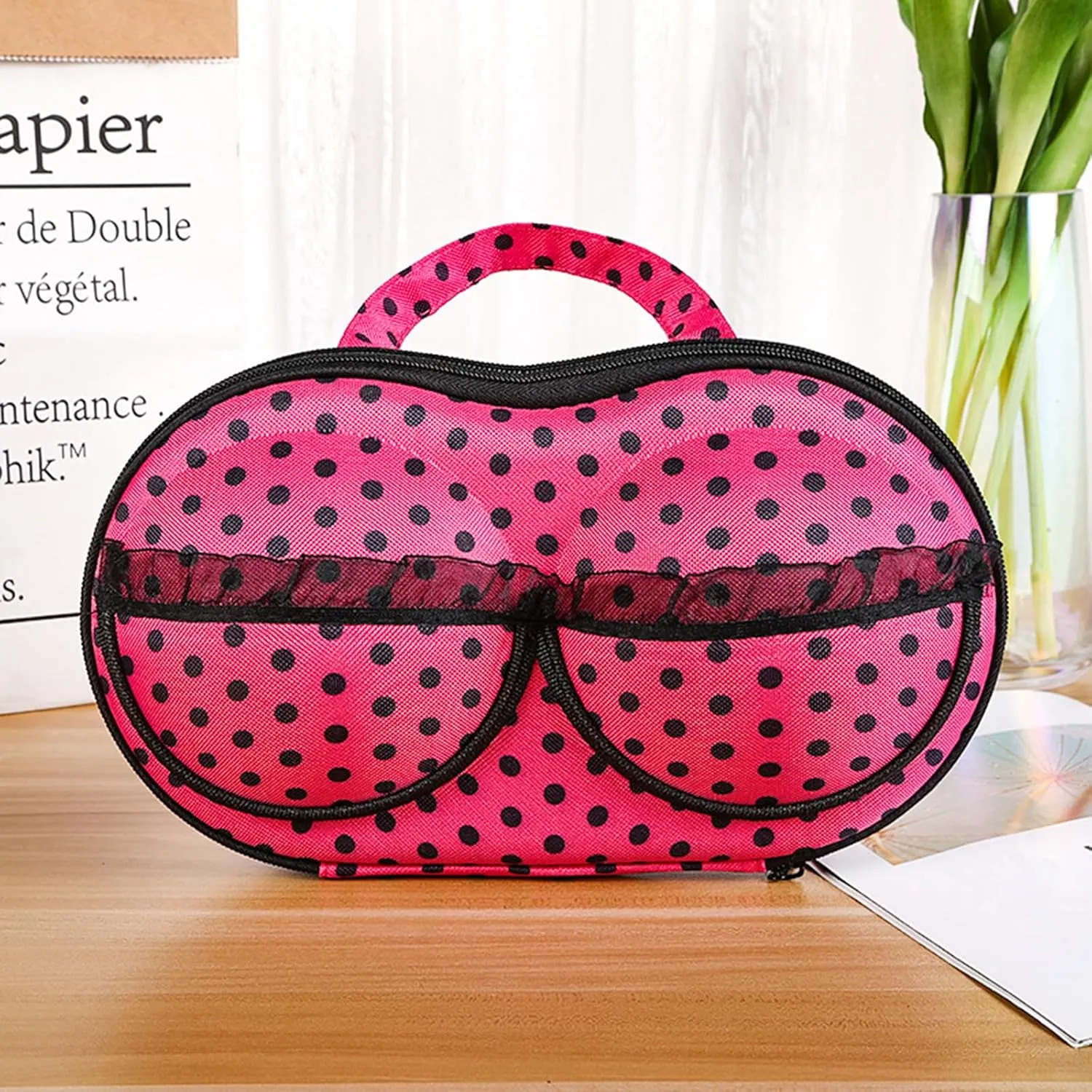 Travel Organizer Bra and Underwear Zip Bag，Portable Bra Storage Case with Net Traveling Lingerie Organizer Bag for Luggage Women Bras Bikin (Rose)