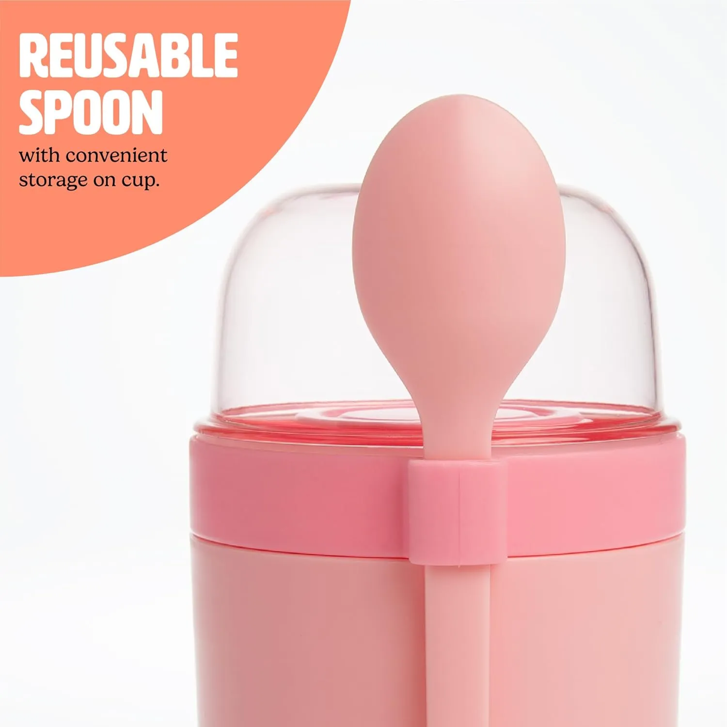Travel Snack Cups with Spoons, On-The-Go Snacking, Divided Compartments, Great for Nuts, Cereal, Granola, Yogurt and More, Made Without BPA, 2-Pack, Pink