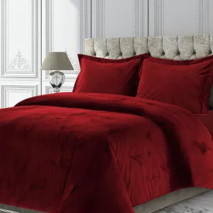 Tribeca Living VENICEDUVET Venice Velvet Oversized Solid Duvet Set,3pieces, King, Burgundy