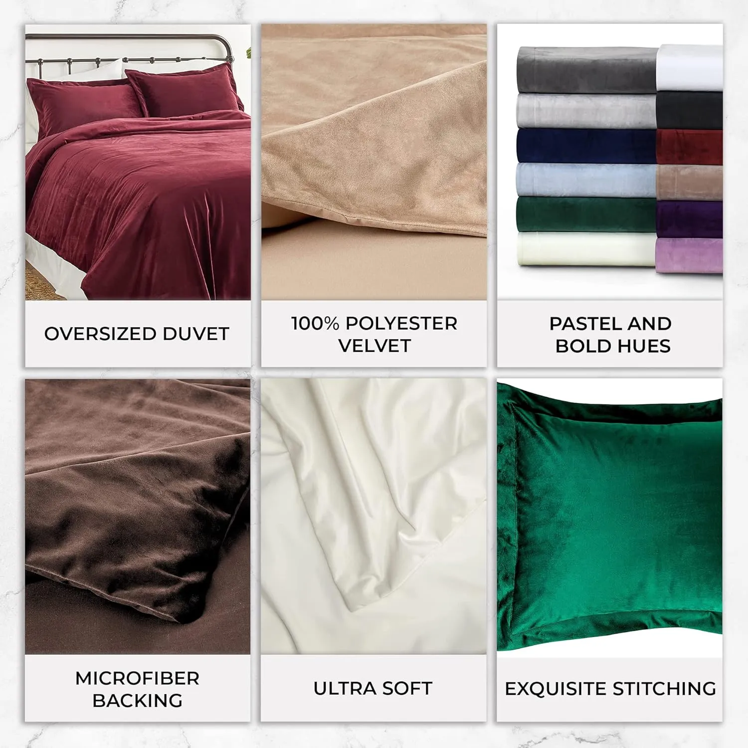 Tribeca Living VENICEDUVET Venice Velvet Oversized Solid Duvet Set,3pieces, King, Burgundy