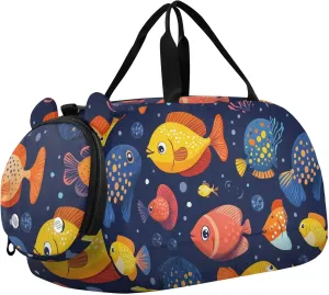 Tropical Fish Pufferfish Sports Duffle Bag for Teens Girls Boys, Gym Bag with Shoe Compartment, Kids Travel Overnight Weekender Shoulder Bag