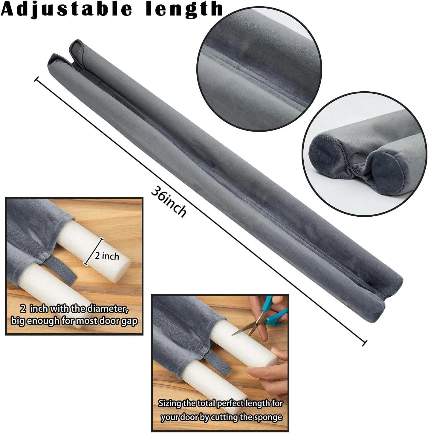 TumiMallody Door Draft Stopper Double Sided Weather Stripping Noise Draft Blocker Door Sweeps Washable Under Door Seal Strip Adjustable Velvet Draft Guard Multi Color Available (36 inch, Deep Grey)