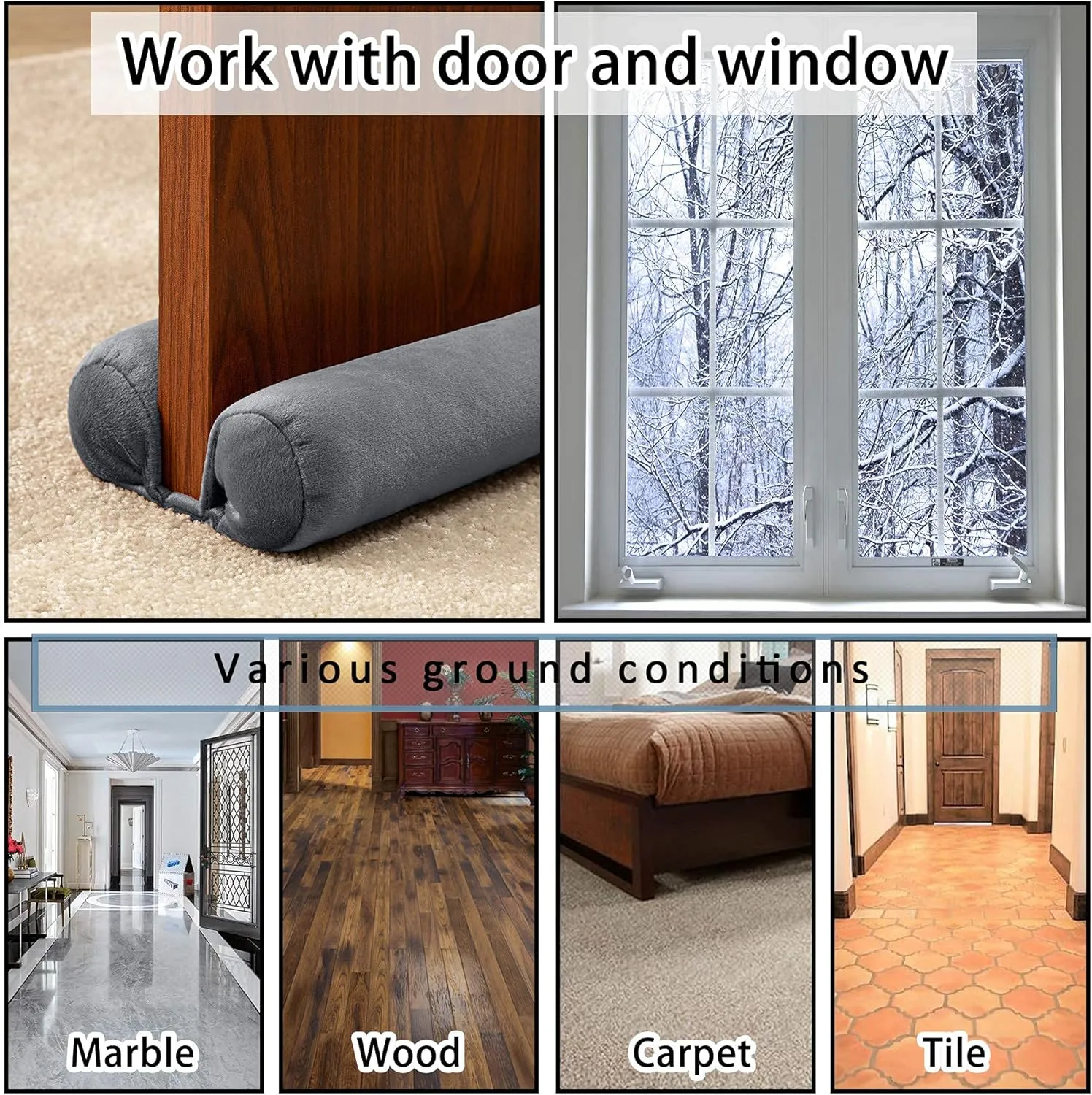 TumiMallody Door Draft Stopper Double Sided Weather Stripping Noise Draft Blocker Door Sweeps Washable Under Door Seal Strip Adjustable Velvet Draft Guard Multi Color Available (36 inch, Deep Grey)