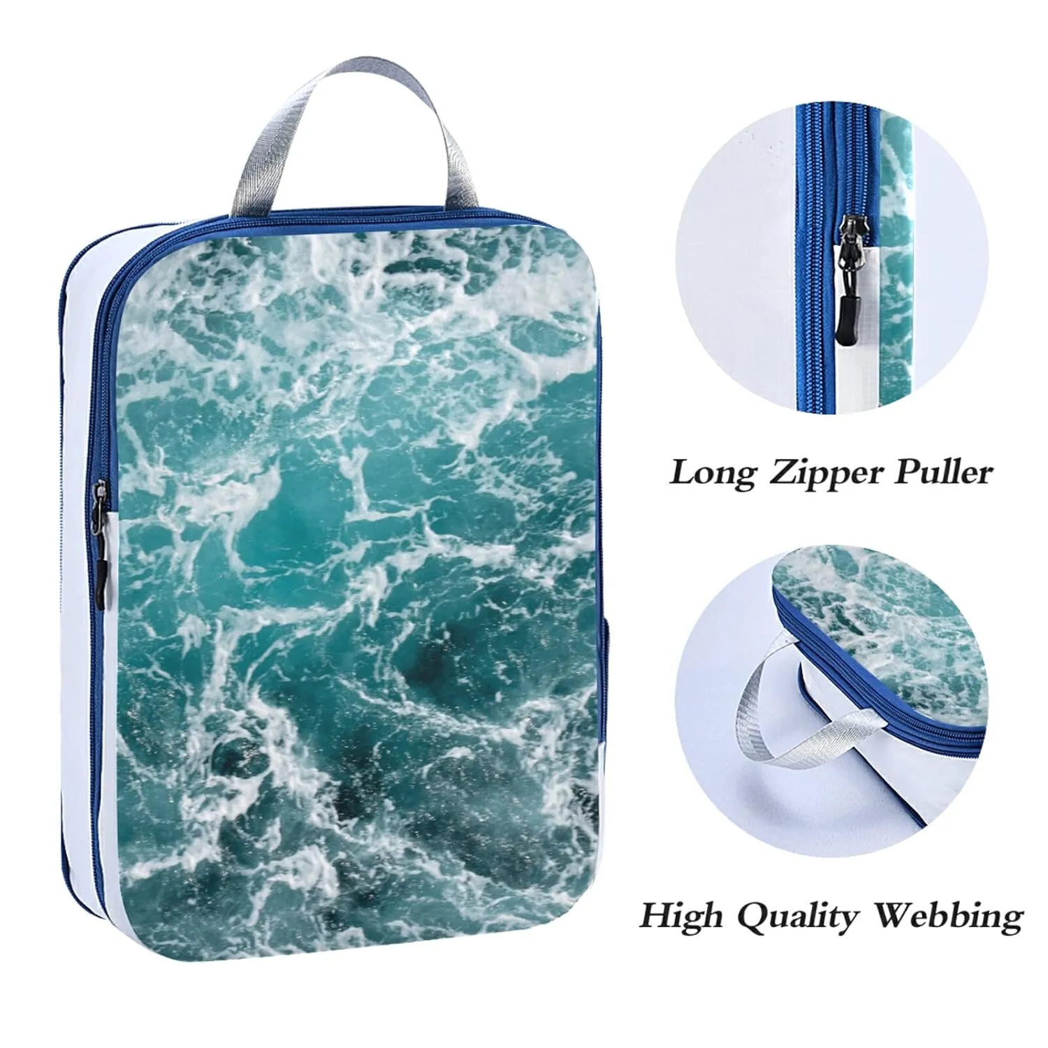 Turquoise Ocean Wavy Surface Water Splashes Close Up 3 Piece set Cubes Expandable Adjustable Luggage Packing Bags, Ultralight Organizer Accessories Travel Suitcase Compressible Bags