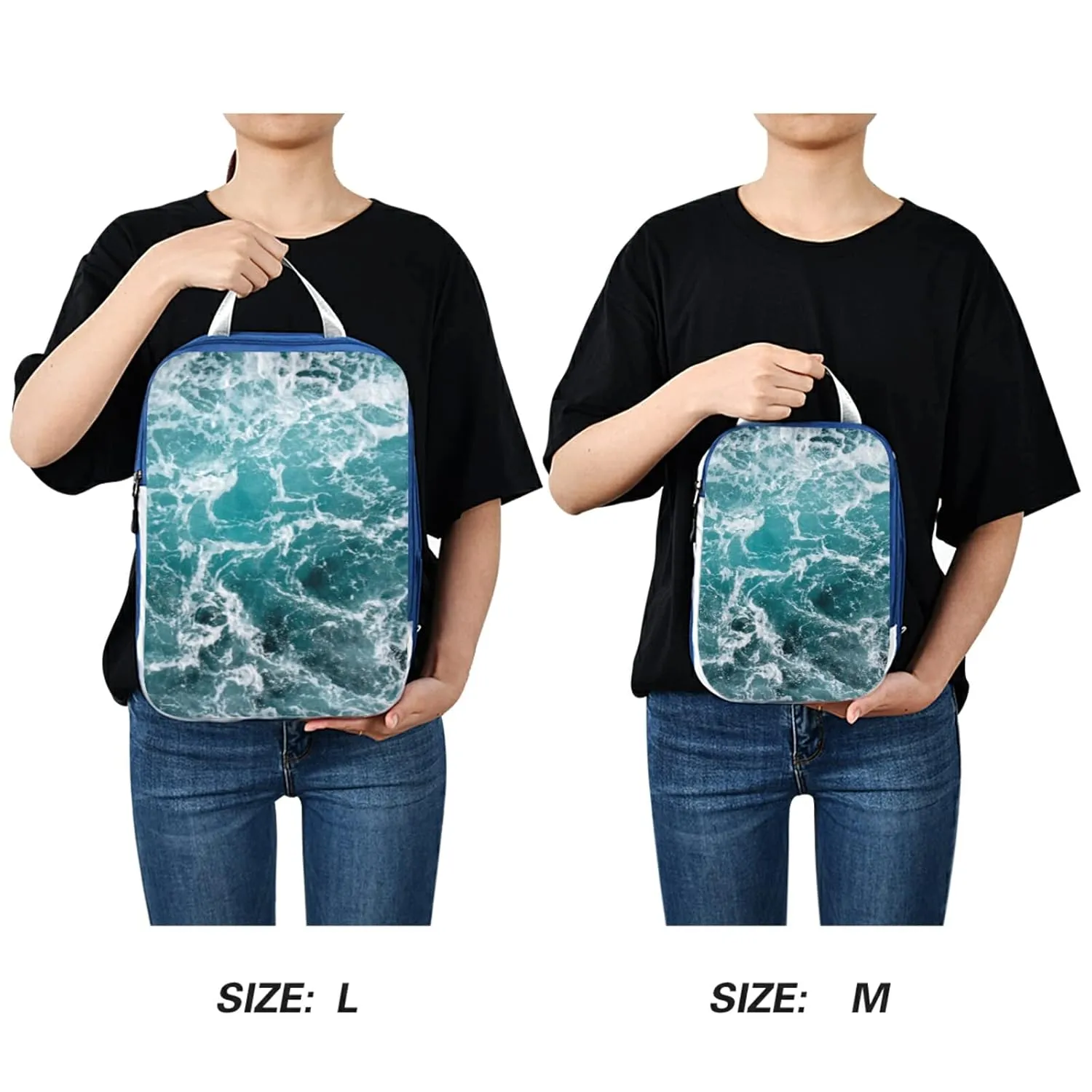 Turquoise Ocean Wavy Surface Water Splashes Close Up 3 Piece set Cubes Expandable Adjustable Luggage Packing Bags, Ultralight Organizer Accessories Travel Suitcase Compressible Bags