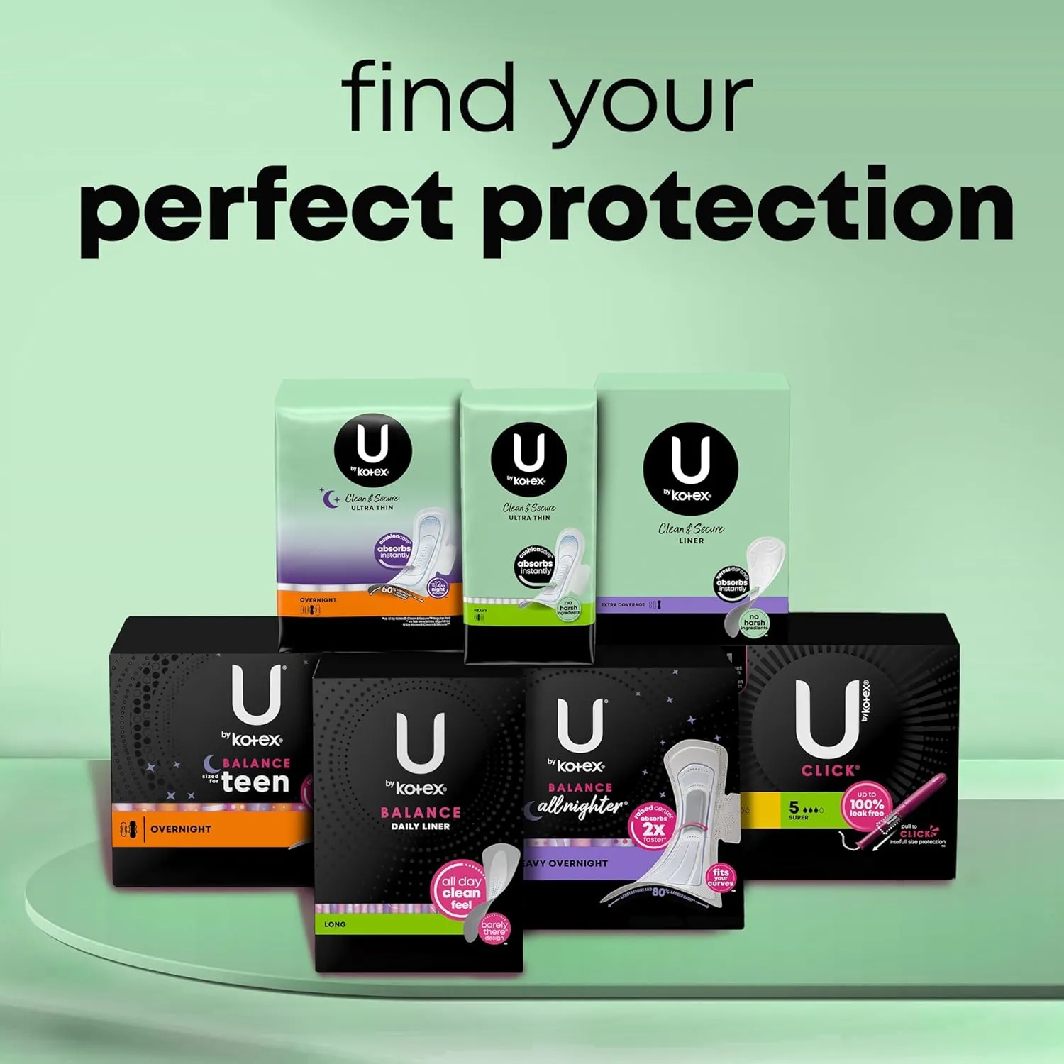 U by Kotex Clean & Secure Ultra Thin Pads, Regular Absorbency, 176 Count (4 Packs of 44) (Packaging May Vary)