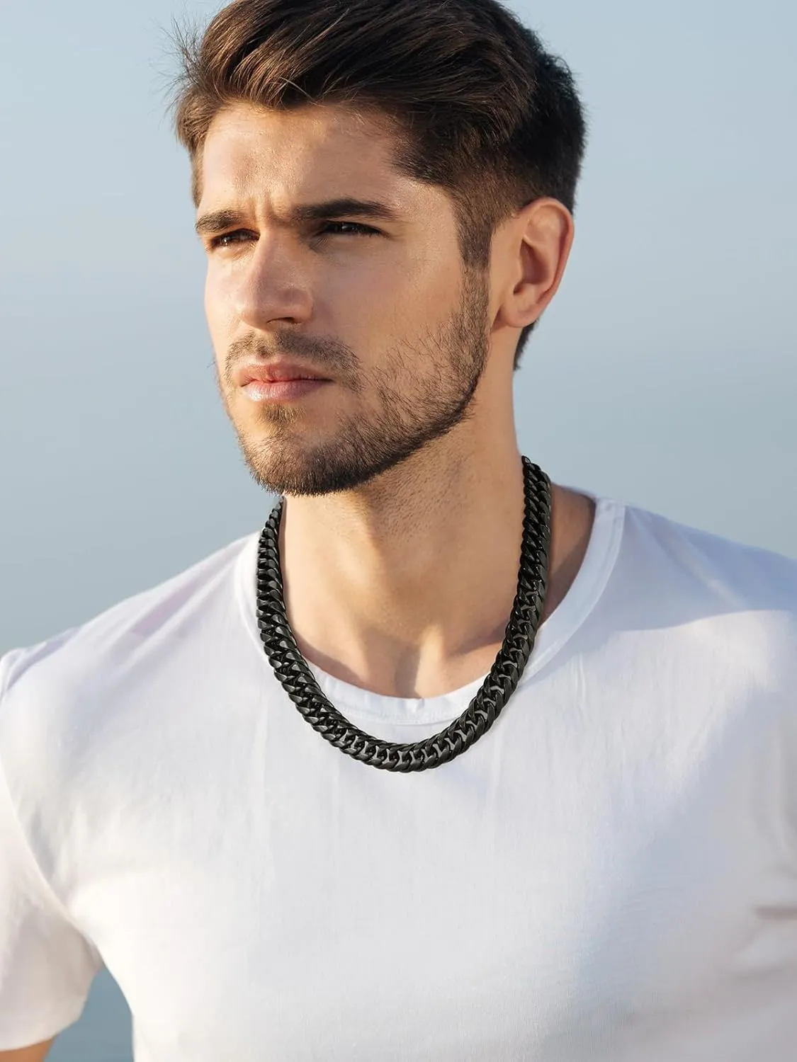 U7 Diamond Cut Miami Cuban Link Chain for Men Women Stainless Steel Curb Chain Necklace, Cool Hip Hop Jewelry Silver/Black/18K Gold Plated Chains, Width 3/6/9/12mm,18/20/22/24/26/28/30 Inch