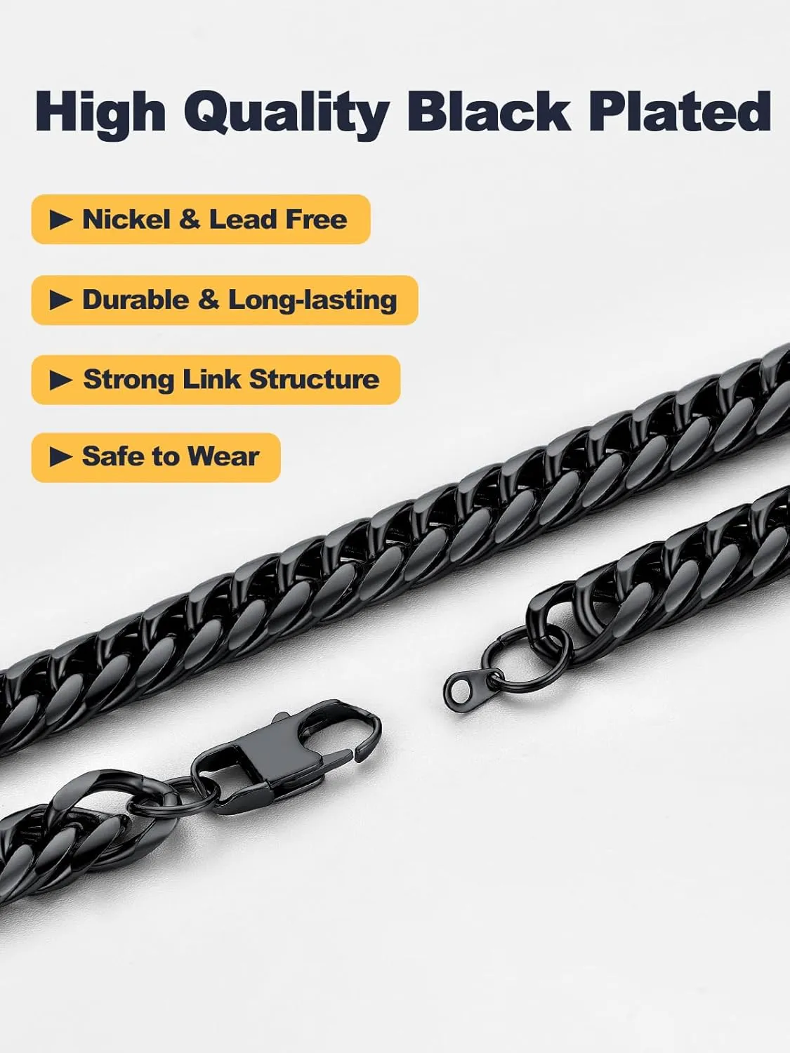U7 Diamond Cut Miami Cuban Link Chain for Men Women Stainless Steel Curb Chain Necklace, Cool Hip Hop Jewelry Silver/Black/18K Gold Plated Chains, Width 3/6/9/12mm,18/20/22/24/26/28/30 Inch